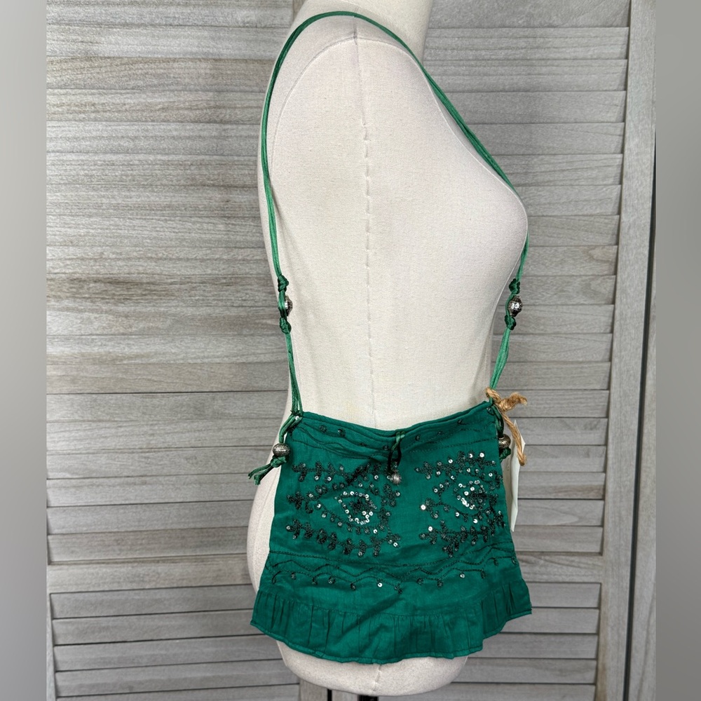 HOUSE OF HOPE Handmade Boho Style Crossbody Bag Green-OS